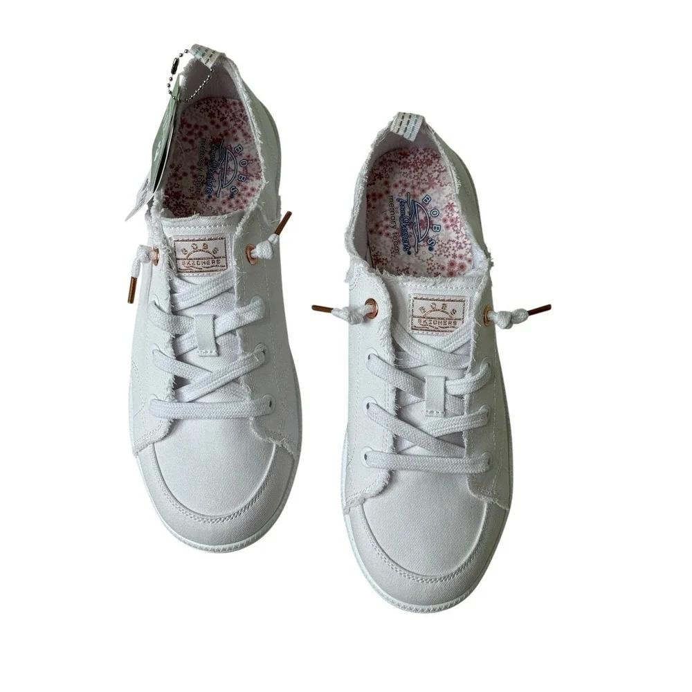 Skechers Bobs Womens Cute 2.0 White Canvas Low Sneakers Shoes Sz 9.5 - Picture 4 of 10